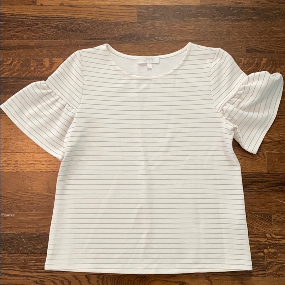 White and grey stripped shirt with puff sleeves